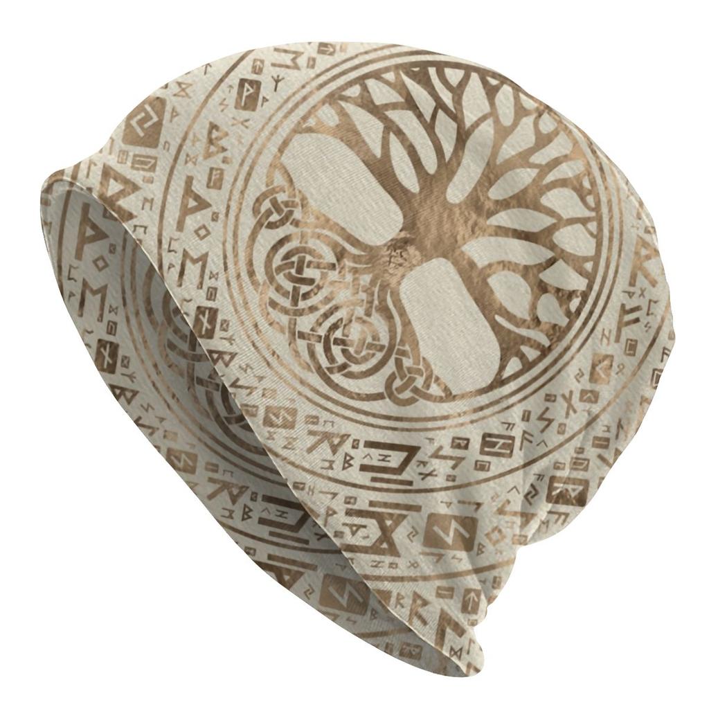 Custom Winter Warm Bonnet Homme Knit Hats Tree Of Life With Triquetra On Futhark Beanie Cap Vikings Beanies Caps Unisex WoUnisex