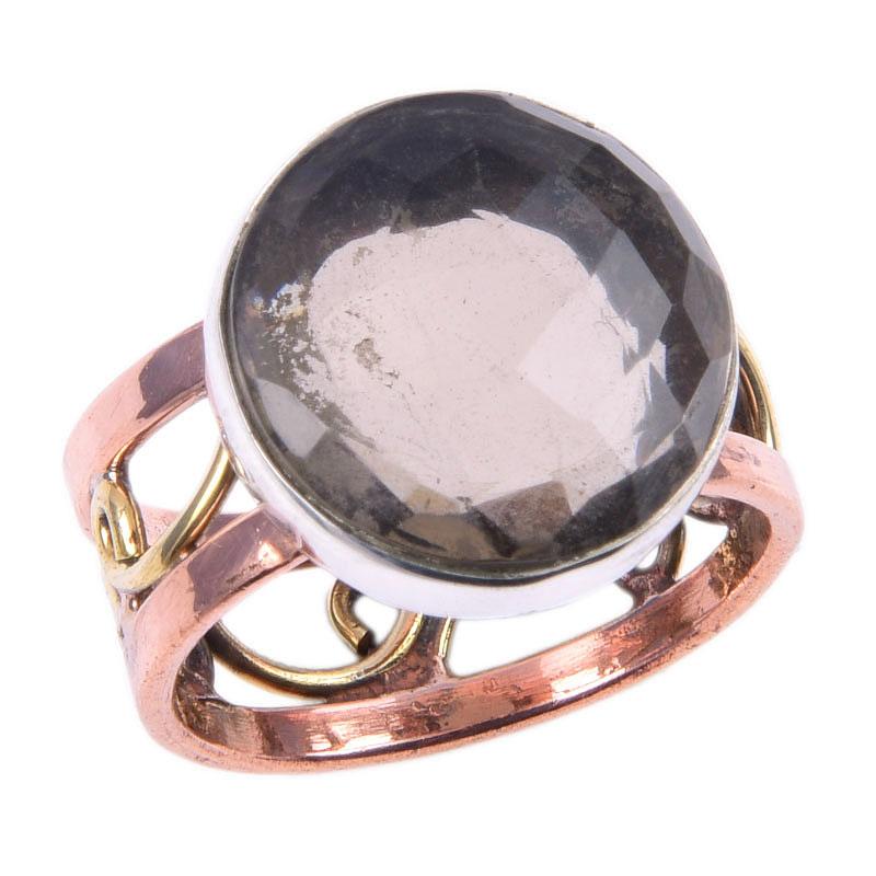 Natural Smoky Quartz Gemstone 925 Sterling Silver Jewelry Two Tone Ring S.8 m2k94