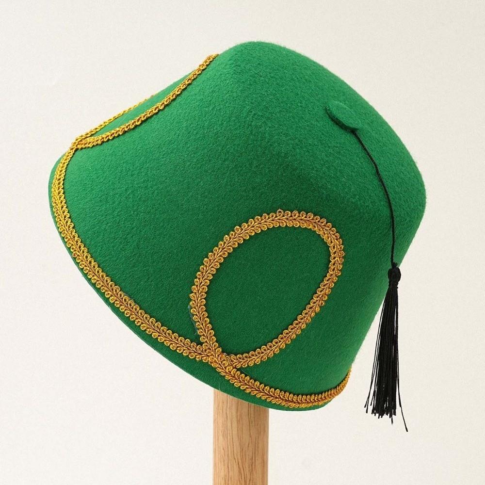 Wool Felt Fabric Turkish Fez Hat Gold Leaf Decor Felt Party Hats Morocco Cap Equestrian Events