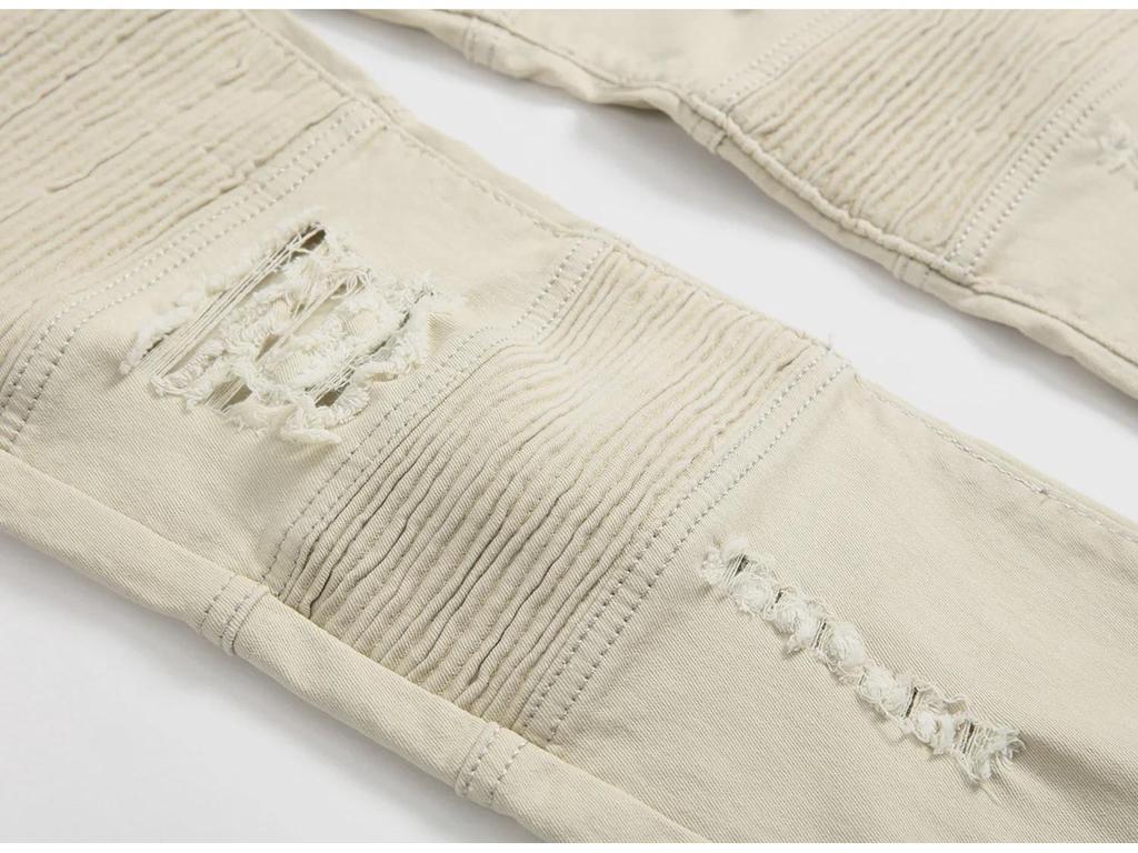 Crossover Evropský a Americký Street Style Slim Fit Džíny Motorkářské s Rozparky pro Muže