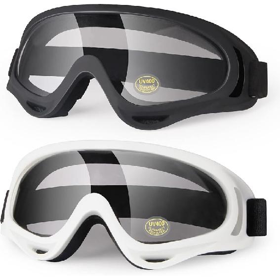 Motorcycle Goggles 2 Pack, Dirt Bike ATV Goggles Motocross Riding Racing Eyewear Off-Road MX Bike & Ski Goggles UV400 Anti-Fog Impact-Resistant