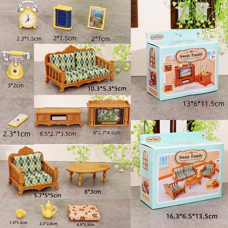 1:12 Dollhouse Miniature Dining Table Chair Sofa Tea Table Tv Cabinet Set Model Doll Furniture Decor Micro Scene Prop Toy