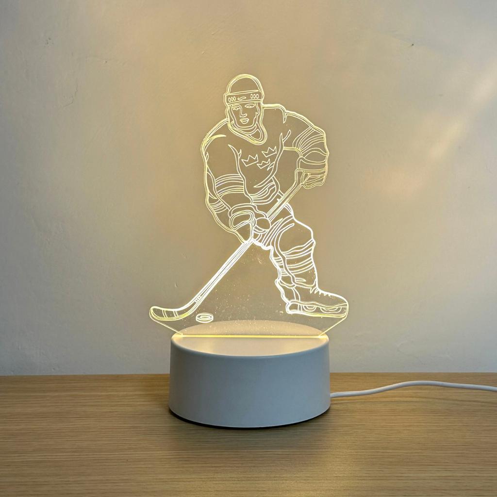 Ice hockey player 3D night light, modern geometric design- USB power supply, warm glow, creative desktop and bedroom decoration,