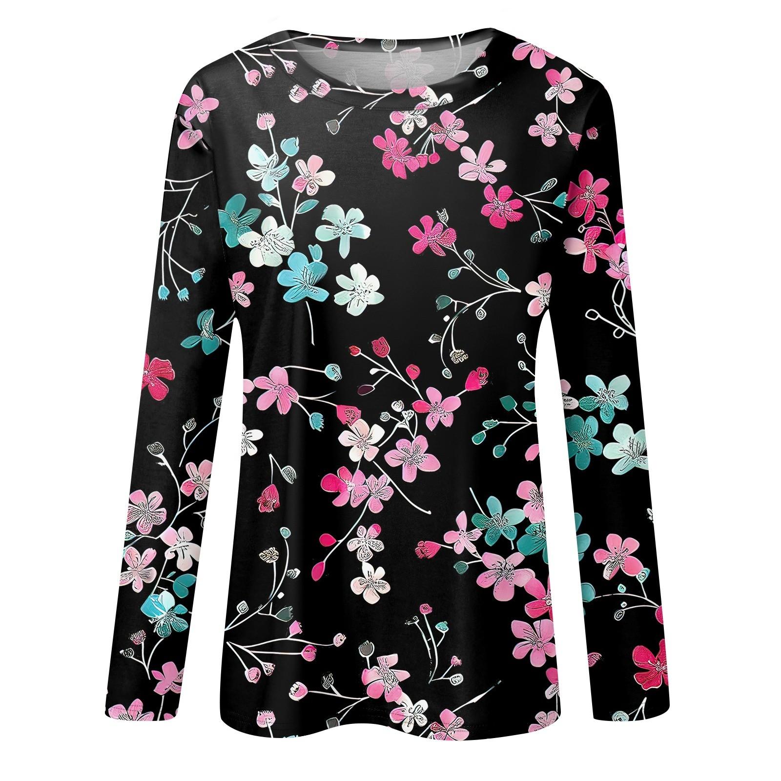 Женский модный повседневный пуловер с круглым вырезом и длинным рукавом с цветочным — фото 4