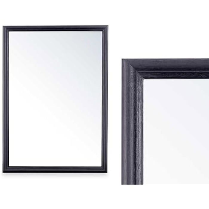 Miroir Mural - Gift Decor - Rectangulaire - Bois Noir - 50 X 70 Cm - Décoration Intérieure