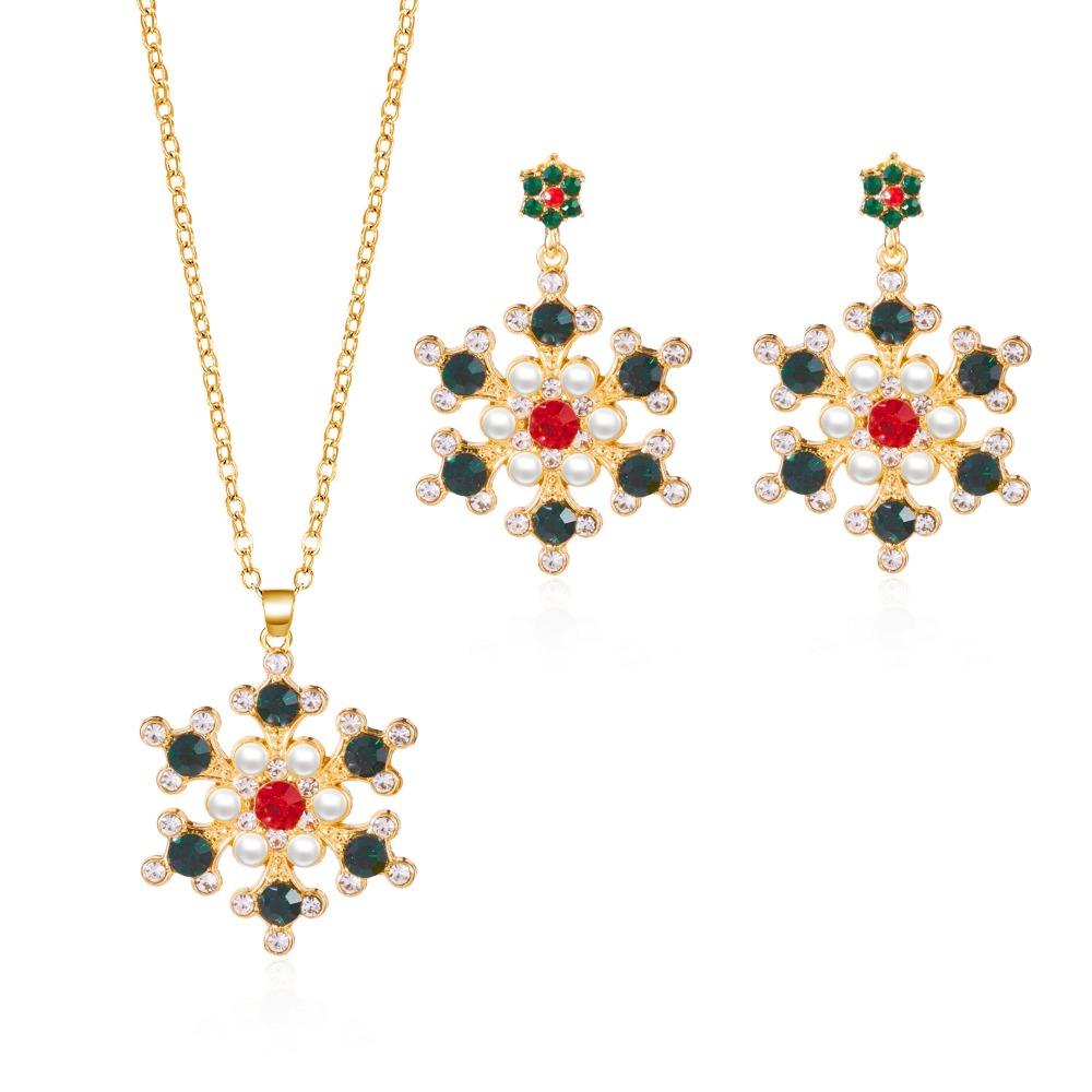 Zinc Zinc Zinc Alloy Xmas Dangle Earrings Rhinestone Snowflake Necklace Christmas Jewelry Set  Gift