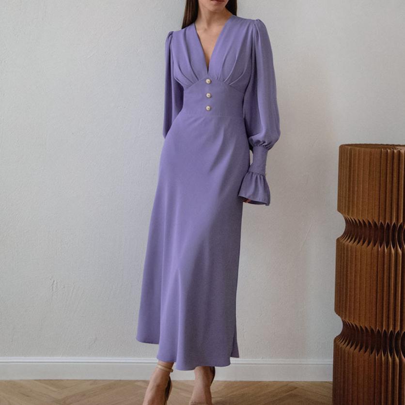 Fashionable Design V-Neck Slim Fit Women's French Chiffon A-Line Dress Cross-Border Women's Spring Summer Hot-Selling Skirt