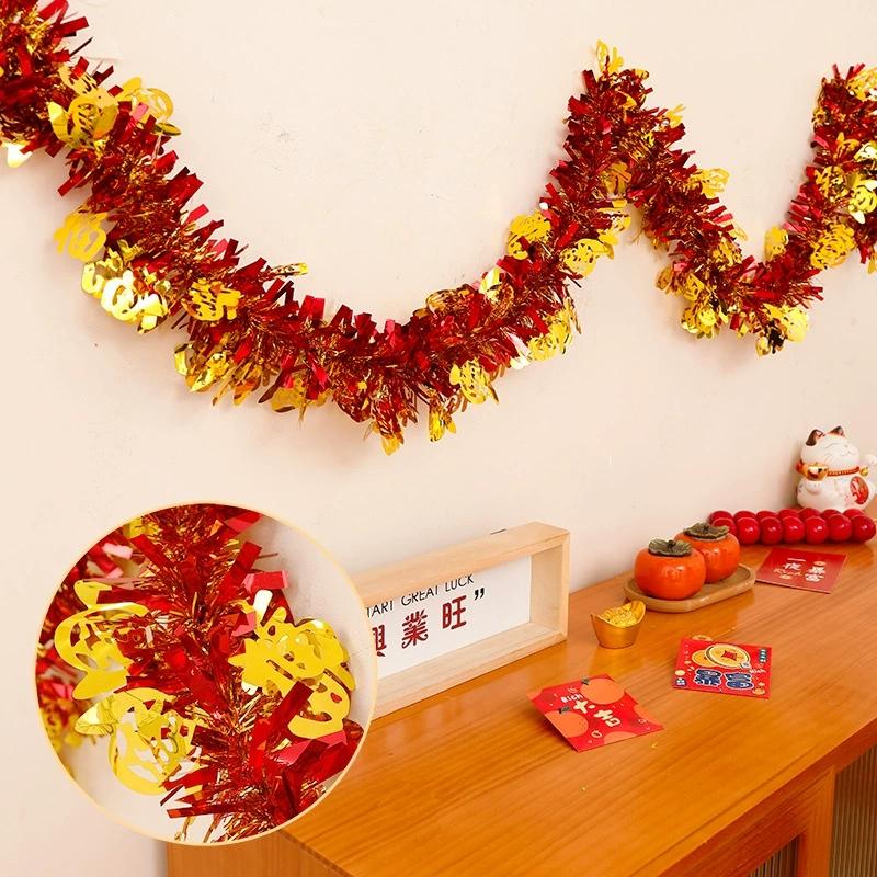 

2-10Meters Chinese New Year FU Garland With Strips Spring Festival Cane Hanging Supplies For background wall New Year atmosphere 1PC-2M