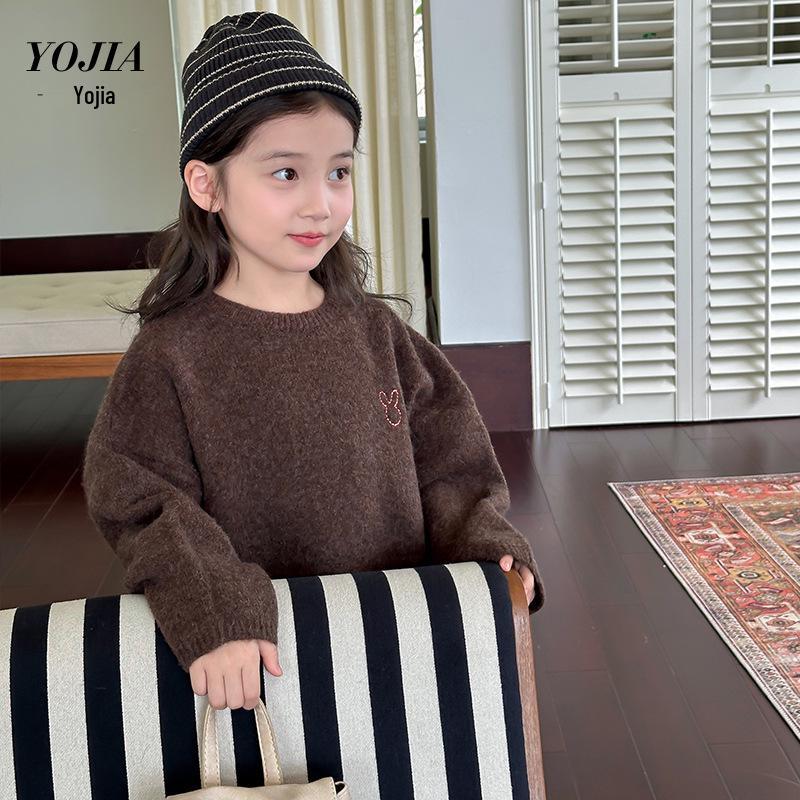 

YOJIA Winter 2024 Girls Fashionable Knitted Sweater - Versatile Children’s Base Top 110 cm