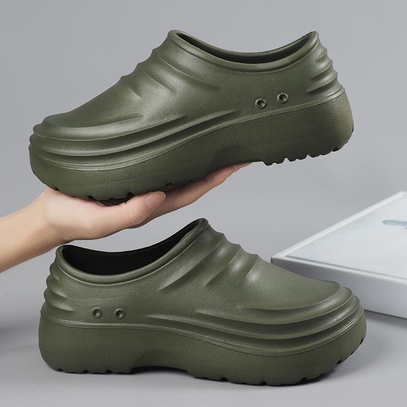 Fashion Chef Shoes Men's Summer Waterproof Non-slip Kitchen Shoes One Pedal Men's Green Black Labor Insurance Men's Shoes for Work