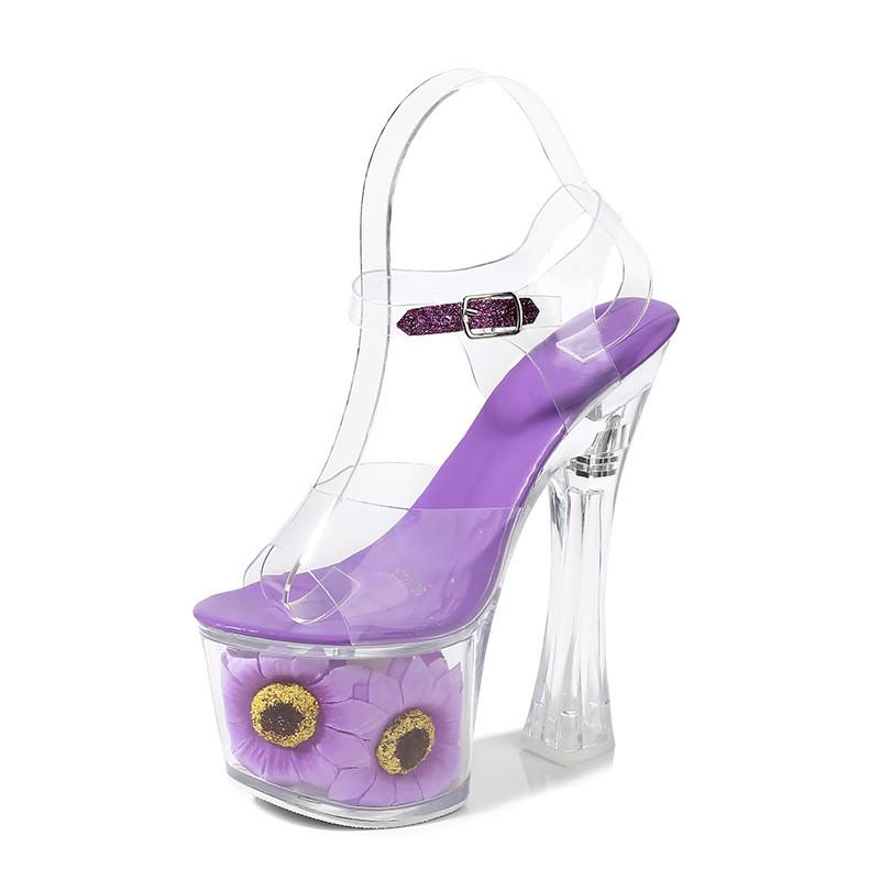 Runway Style 17cm Ultra High Heels Transparent PVC Flowers Women Sandals Crystal Clear Heeled Platform Summer Party Shoe