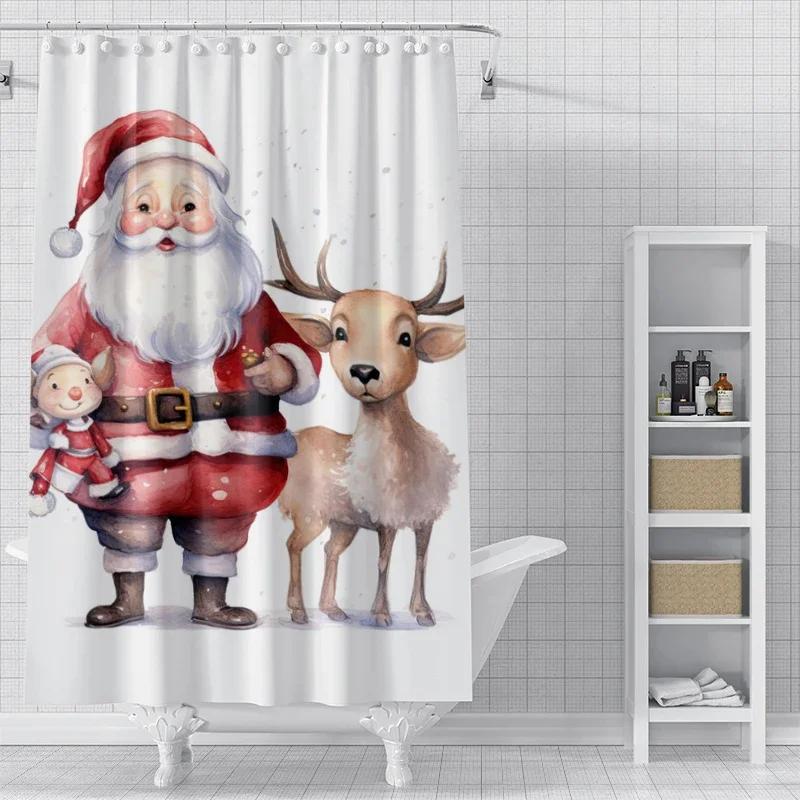 Home Decoration Shower Curtains For Bathroom Waterproof Curtain Fabric Modern Nordic Style Living Room Merry Christmas Winter