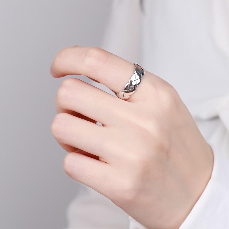 Anello da uomo regolabile in argento sterling S925 con motivo a rombi retrò