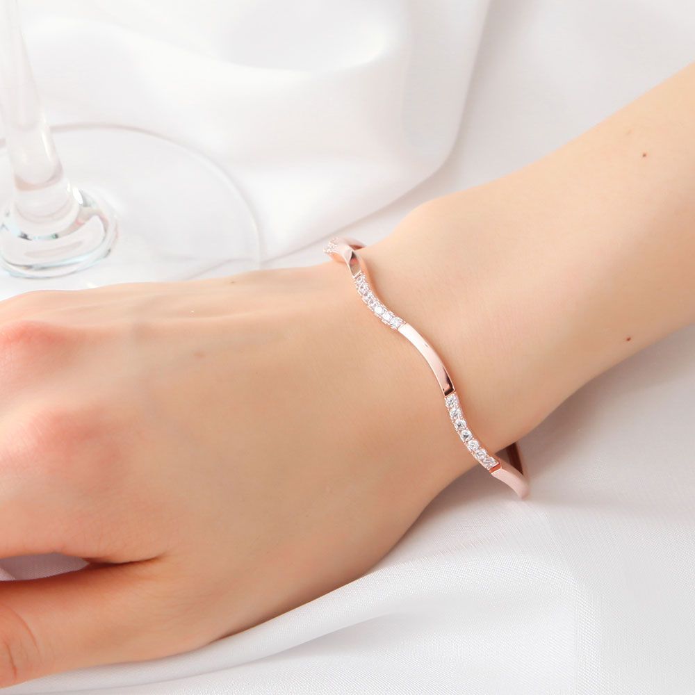 14K Gp Cubic Stick Wave Chain Rose Gold Fashion Bracelet Birthday Gift Bracelet Bold Bold Bracelet