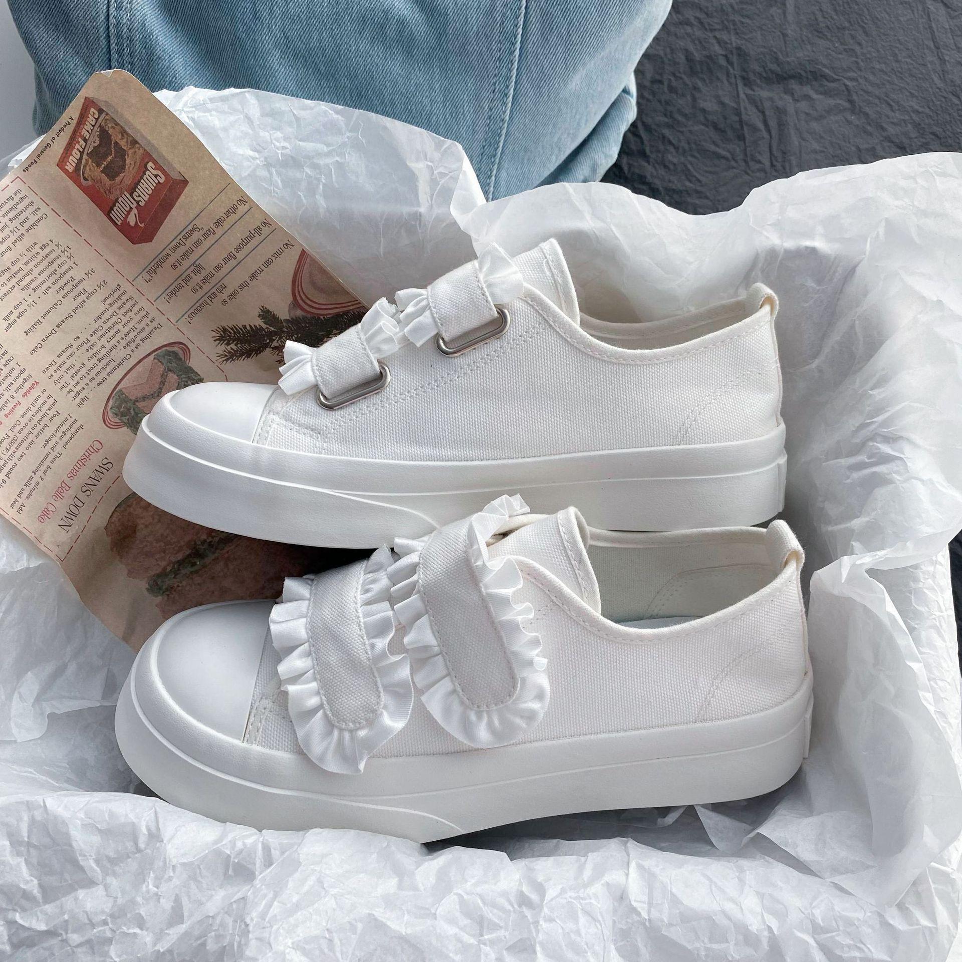 

Обувь Белые парусиновые кроссовки женские кружевные с липучками корейские туфли в стиле Лолиты на платформе студенческие повседневные женские теннисные спортивные туфли 40 белый