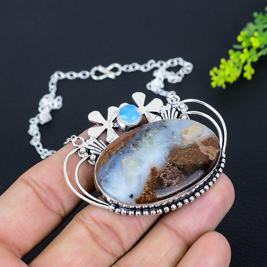Boulder Opal, Opal Handmade 925 Sterling Silver Jewelry Necklace 18" M0Y22