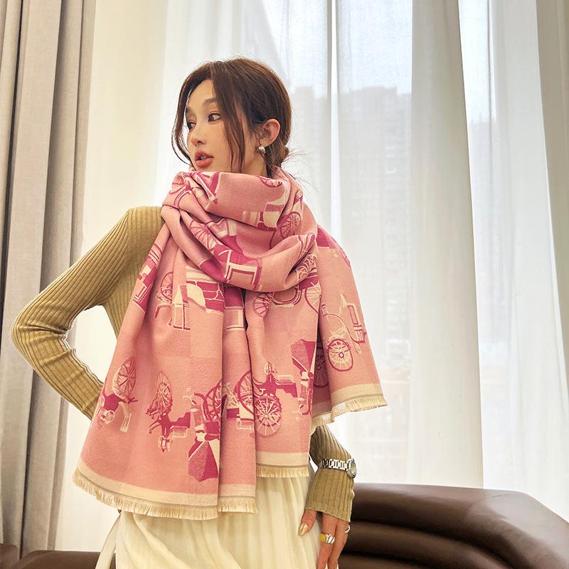Elegant and Luxurious Windmill Horse Fleeting Imitation Cashmere Scarf for Women Plus Velvet To Keep Warm and Windproof Versatile Scarf