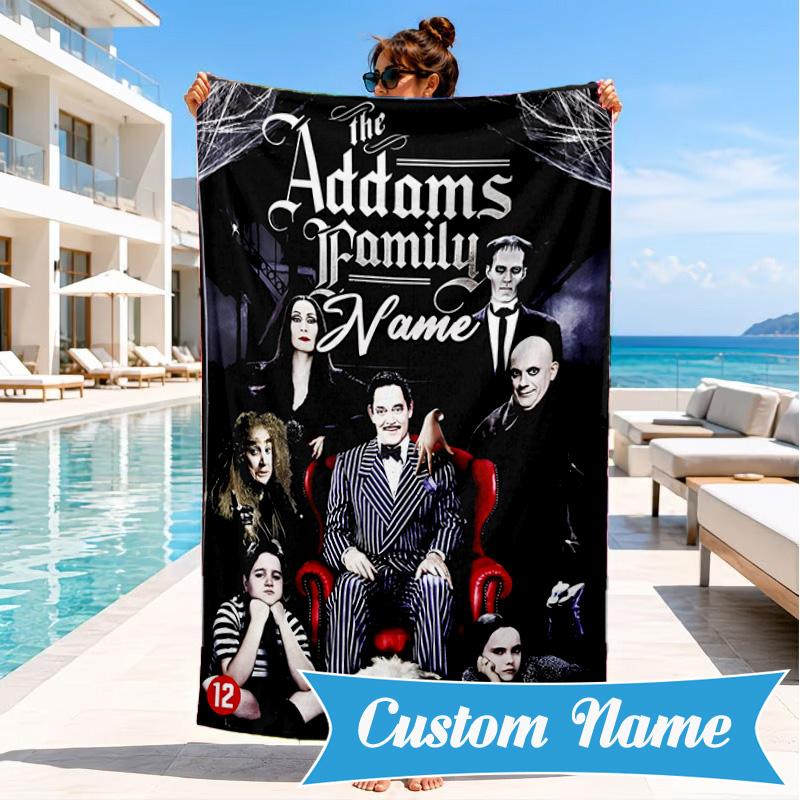 Custom Name Nightmare Addams Beach Towel Microfiber Beach Towel, Lightweight and Quick-Dry, for Summer Travel, Swimming Pool Gift