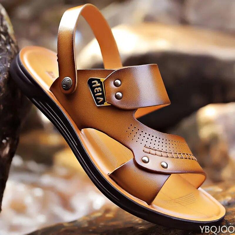 Обувь Мужские летние новые спилковые кожаные нескользящие пляжные мужские сандалии — фото 6