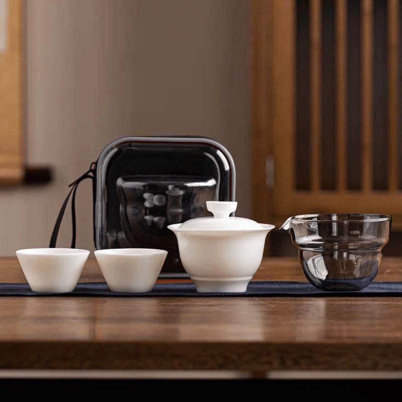 Pinjian Portable Ceramic Travel Tea Set (1 Pot, 2 Cups)