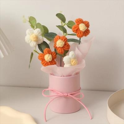 Puff Flower Crochet Bouquet Handmade Desk Decoration Artificial Flower Bouquet Eternal Flower Crochet Yarn Bouquet