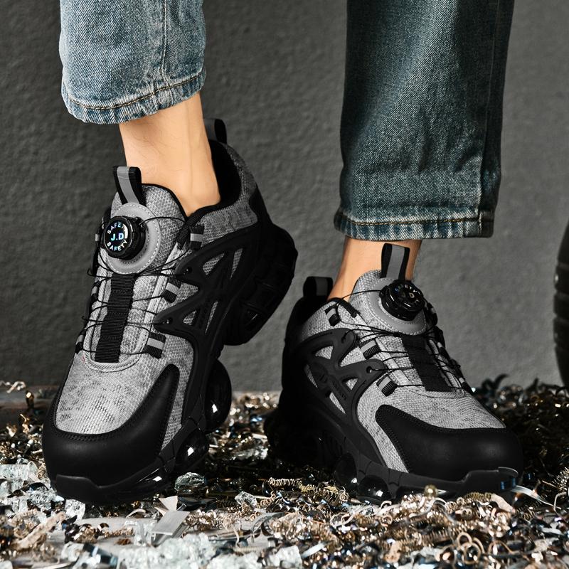 Men Women Work Safety Shoes with Steel Toe Cap and Rotary Buckle Anti-Impact Anti-Piercing Lightweight Tactical Boots