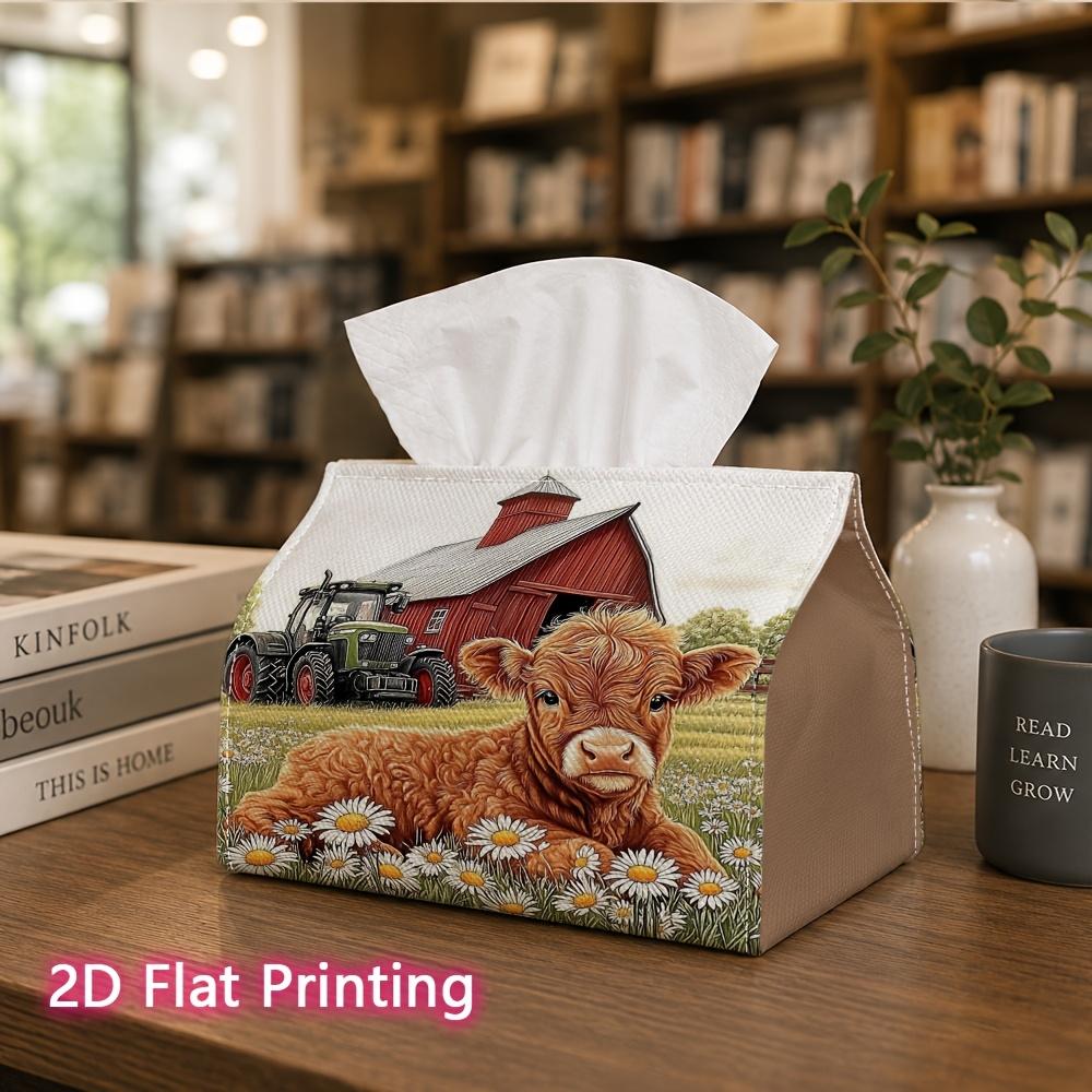 1pc, 2d Flat Printing, Tissue Box Cute Calf Pattern In the Field Printed Tissue Box, Suitable for Home Gatherings, Car Decorationr, Decorative Tissue