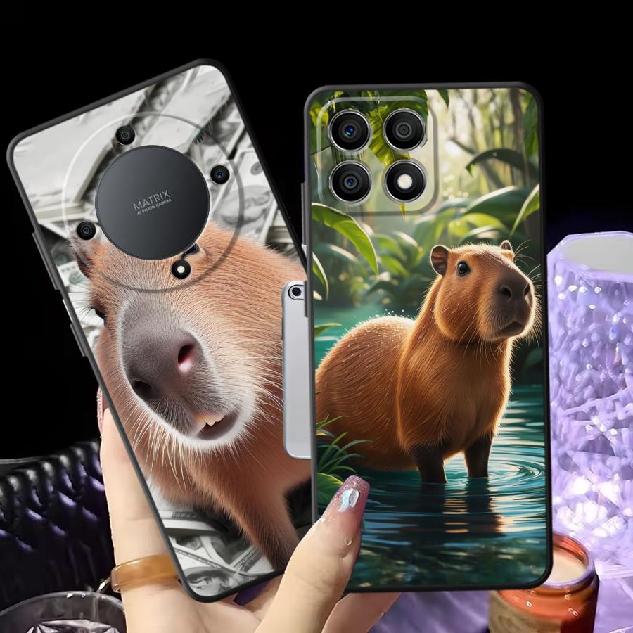 Süße Capybara Hülle für Honor X7 X6 8X X8 X5b Magic5Lite X9a 90 200 400 Lite 70 Schwarze Weiche Handyhülle