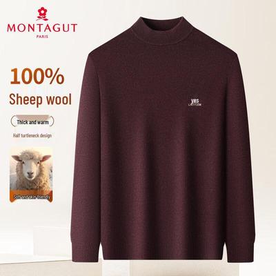 MONTAGUT Men's 100% Merino Wool Thick Warm Semi-High Collar Sweater