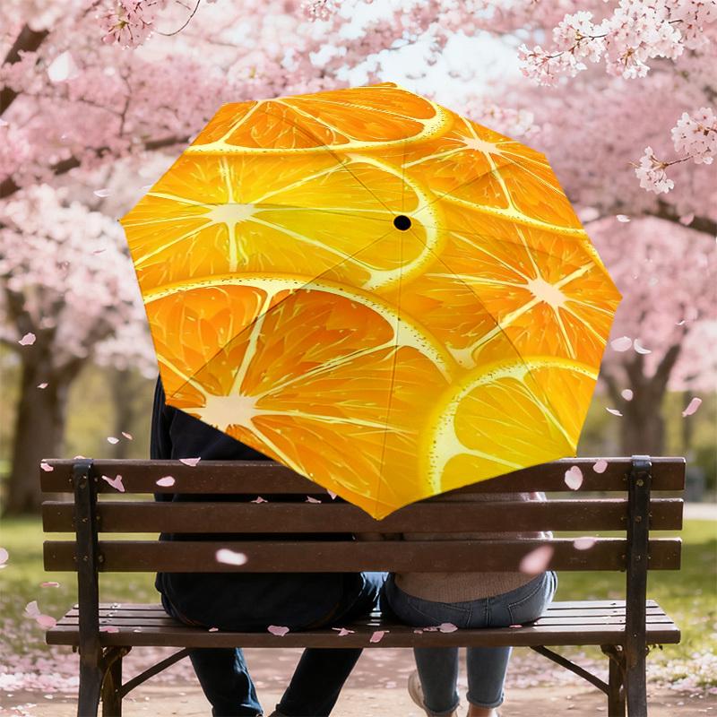 1PC orange slicesAutomatic Open/Close Umbrella with Windproof, 8-Rib Sturdy Canopy, Durable Ribs, Fashionable Design, Outdoor Accessory, Fun Prin, Hol