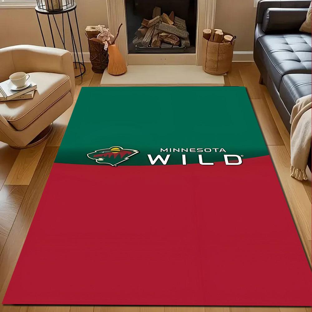 "Green and Red Minnesota Wild Logo" Patterned Carpet, Non Slip Mat Suitable for Living Room and Bedroom Sofas