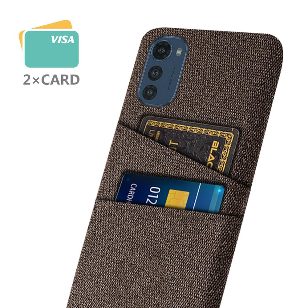 

Dual Card Slots Protective Phone Cover for Motorola Moto E32 4G,Cloth Texture Shockproof Cloth+PC Case Brown