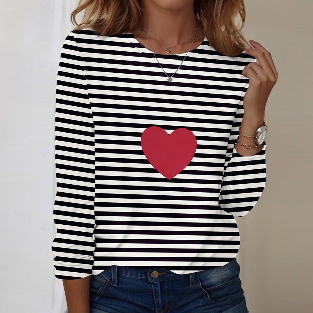 Lässiges Damen Langarmshirt mit Valentinstagsdruck und Rundhalsausschnitt