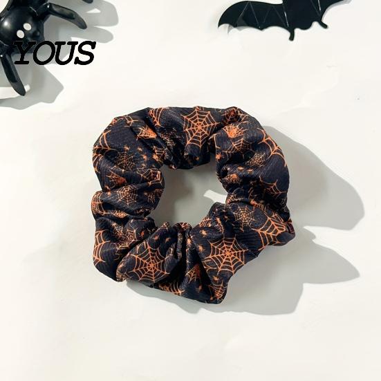 Stretchy Hair Elastics Halloween Ties, High Elasticity Scrunchies, Soft Bands with Ghost Witch Tie Hat Bat Spider Web Design, Pleated Ponytail