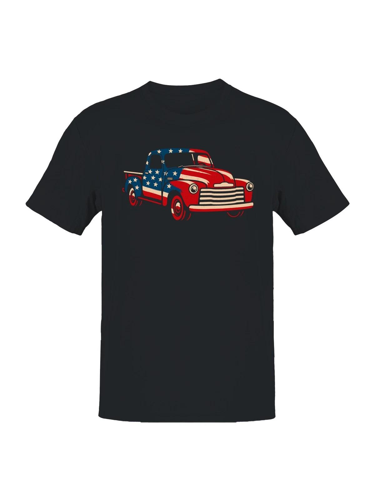 Patriotic Vintage Truck Graphic Men s T-shirt 3XL