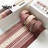 Colorful Plaid Washi Tape 6 Rolls Set, Grid Checkered Pattern Masking Tape, Self Retro Adhesive Decorative for DIY Crafts, Journal, Scrapbook,