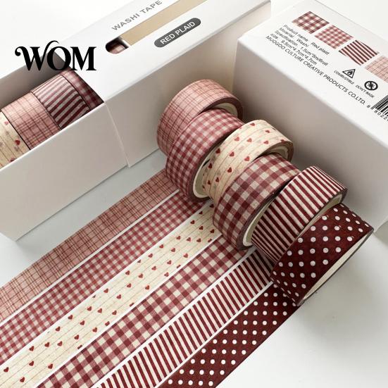 Colorful Plaid Washi Tape 6 Rolls Set, Grid Checkered Pattern Masking Tape, Self Retro Adhesive Decorative for DIY Crafts, Journal, Scrapbook,