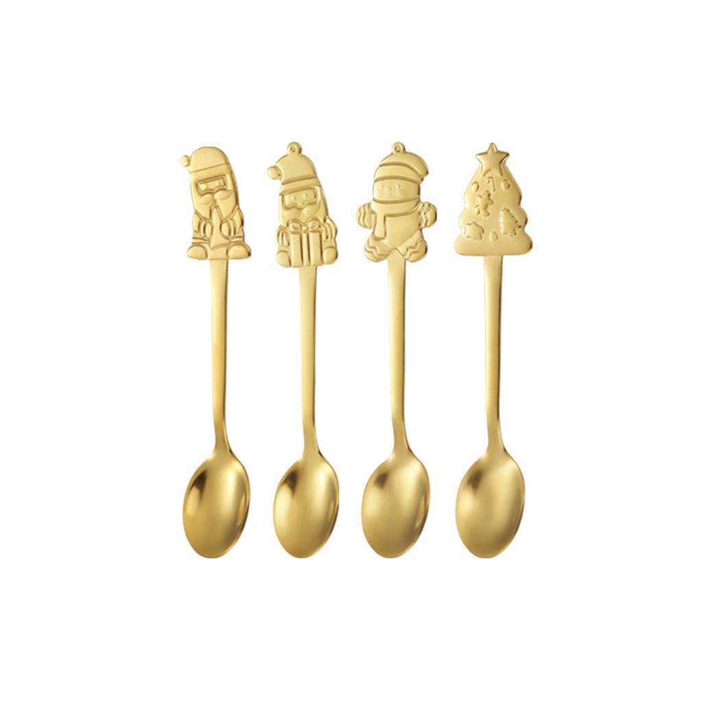 4Pcs Christmas Style Coffee Spoon Santa Christmas Trees Tea Spoon Dessert Drink Mixing Spoon for Christmas Tableware