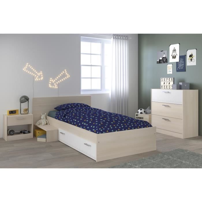 PARISOT Complete Children's Bedroom, Contemporary Style, Light Acacia and White Decor - W 90 X L 190 Cm - CHARLEMAGNE