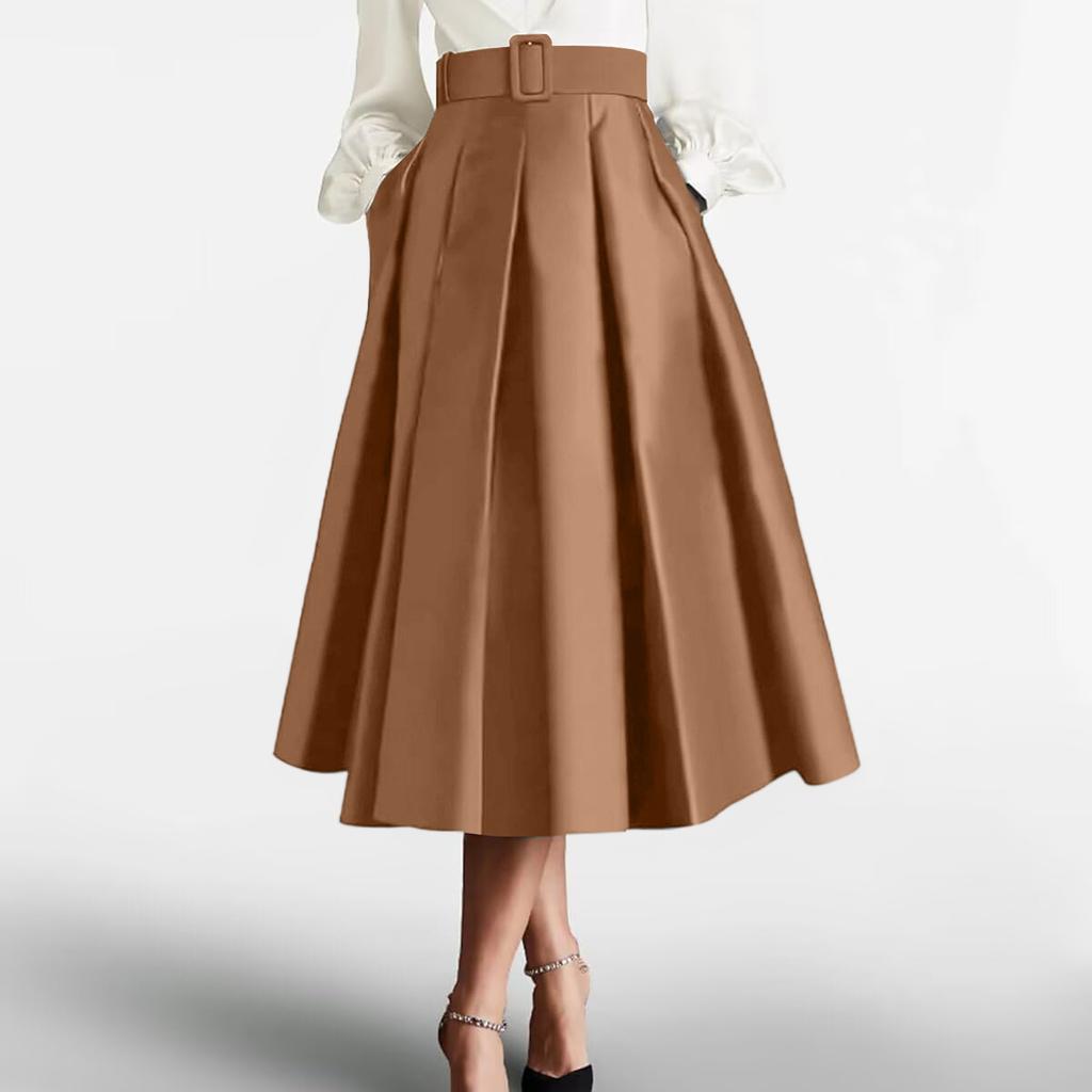 Elegant Midi Skirt for Women High Waist Pleated A Line Skirt with Belt Suitable for Summer Dresses for Women 2026 Graduation Dress
