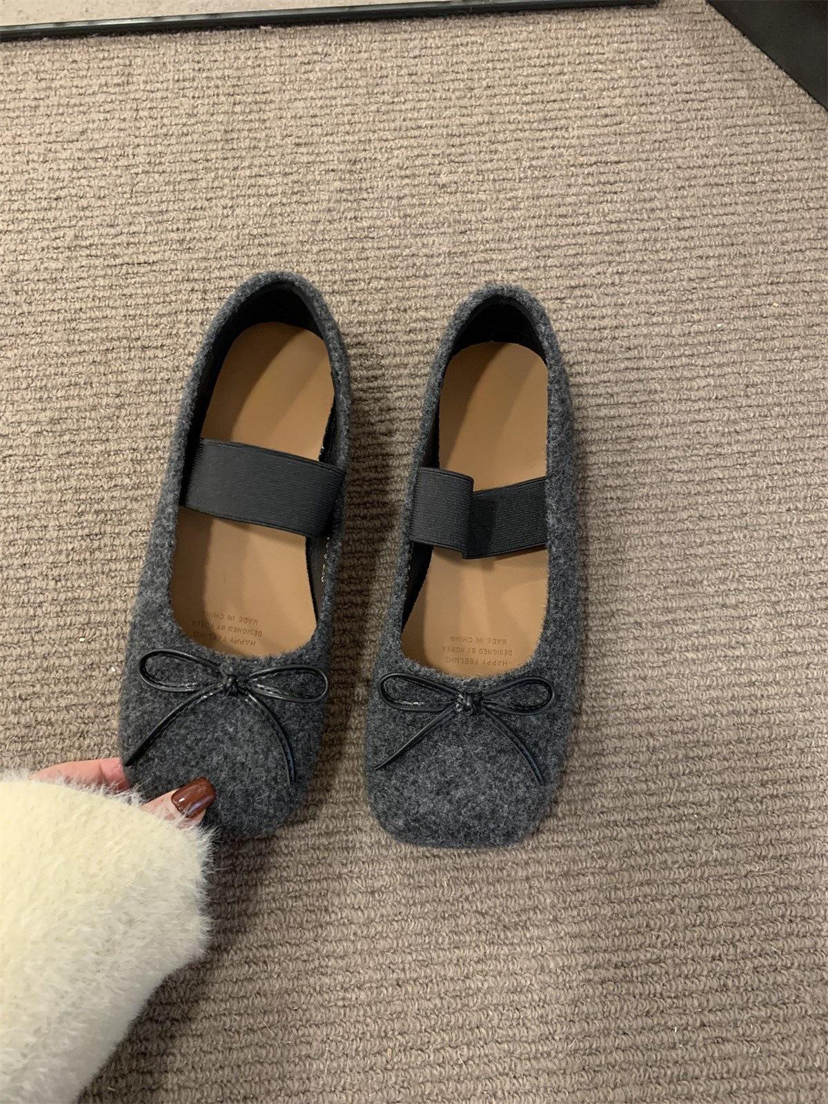 

Туфли на плоской подошве с квадратным носком, женские туфли 2024 года, новые весенне-осенние туфли с бантом и ретро-замшевыми туфлями для поездок на работу 35 серый