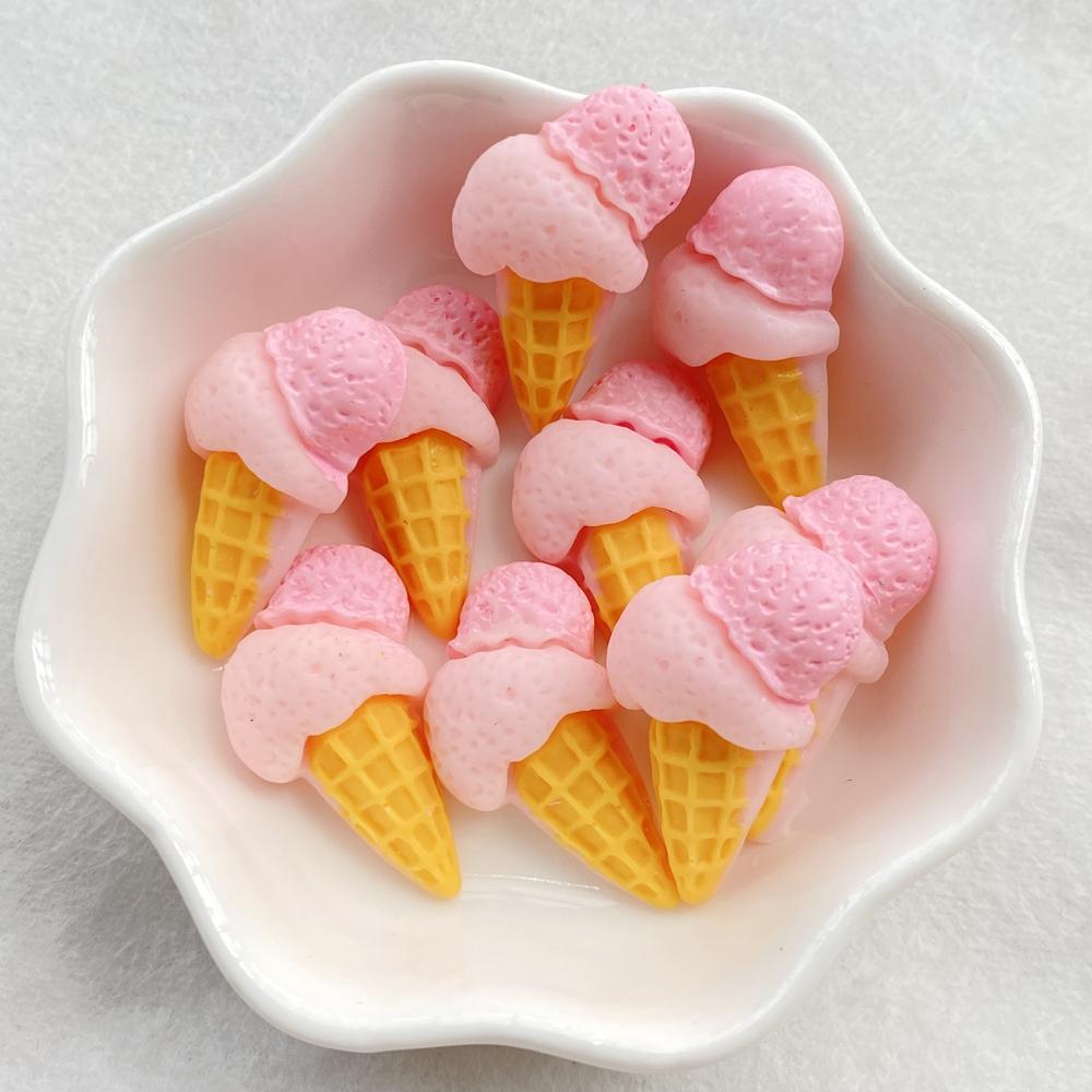10pcs Cute Colored Ice Cream Series Resin Crafts Flat Bottom Corner Jewelry Making Hair Accessories