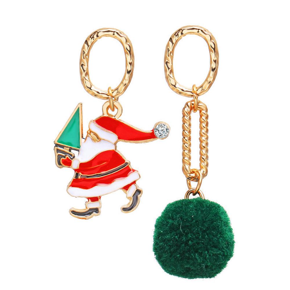 

1 Pair of Christmas Earrings Retro Style Ring Hairball Pendant Earrings Golden #1