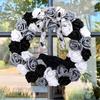 Black and White Rose Crow Front Door Wreath Halloween Decorative Wreath For Home Party Festival Porch Decoration