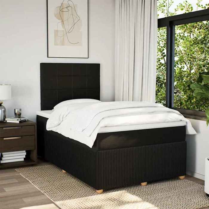 Cadre de lit avec matelas - Maison Exclusive - 120x190 cm - Tête de lit réglable - Tissu noir