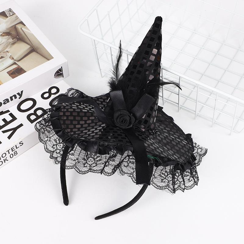 Halloween Witch Hat Headband for Halloween Costume Dress Up Party Supplies Hat Headband Lace Gloves Short Black