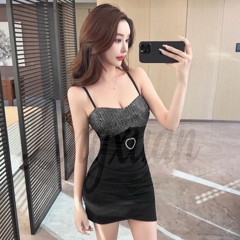 Spicy Nightclub Sequin Dress: Sexy Low-Cut, Slim Fit, Spaghetti Strap, Waist-Cinched Mini Skirt Large серый