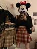 Autumn 2025 Women's High Waist Plaid Wool A-line Skirt with Belt