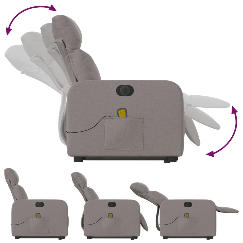 Vidaxl Podnoszony Fotel Masujący, Elektryczny, Rozkładany, Kolor Taupe