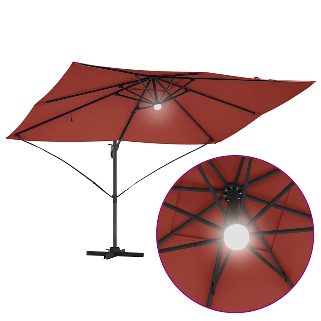 Cantilever Sun Umbrella with LED Light Strips Terracotta 351 X 250 X 253 Cm